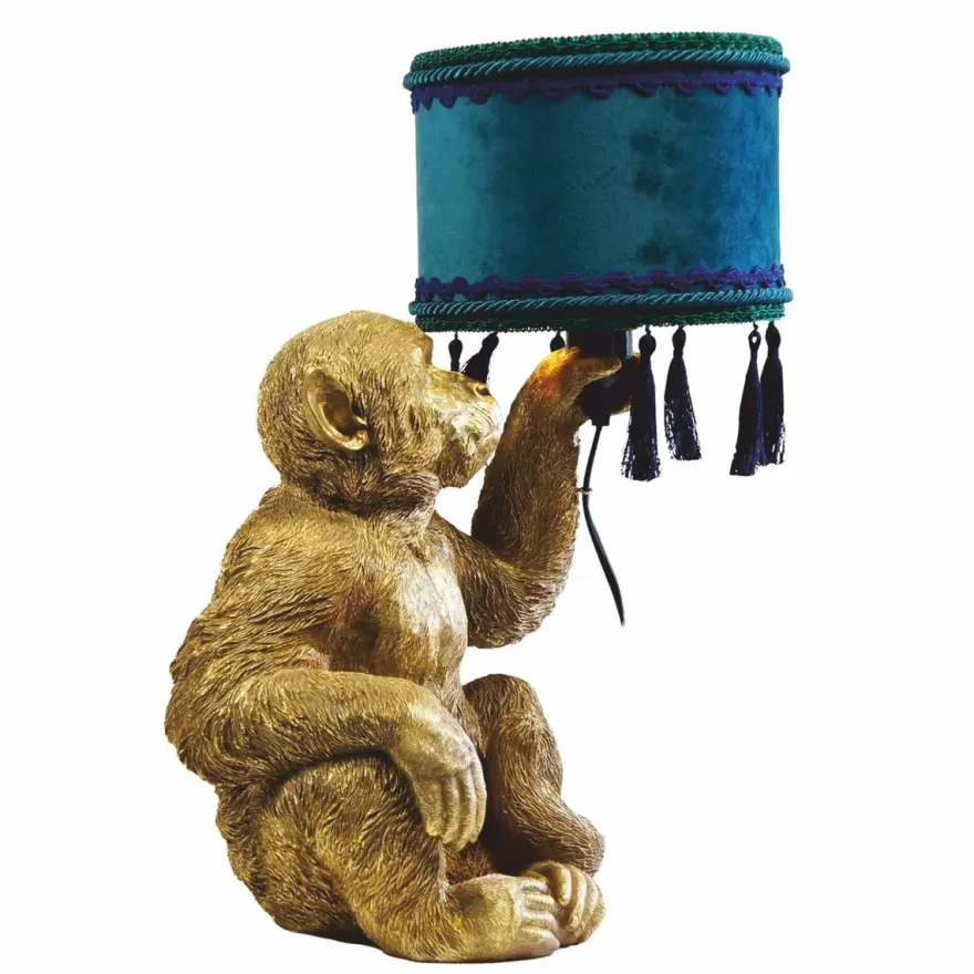 Casa Padrino Luxus Tischleuchte Affe Gold / Blau / Grün H. 50 cm - Luxus Leuchten