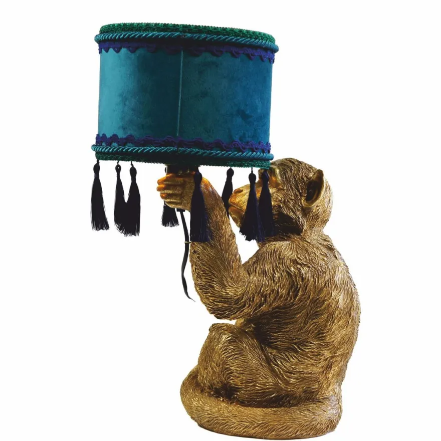 Casa Padrino Luxus Tischleuchte Affe Gold / Blau / Grün H. 50 cm - Luxus Leuchten