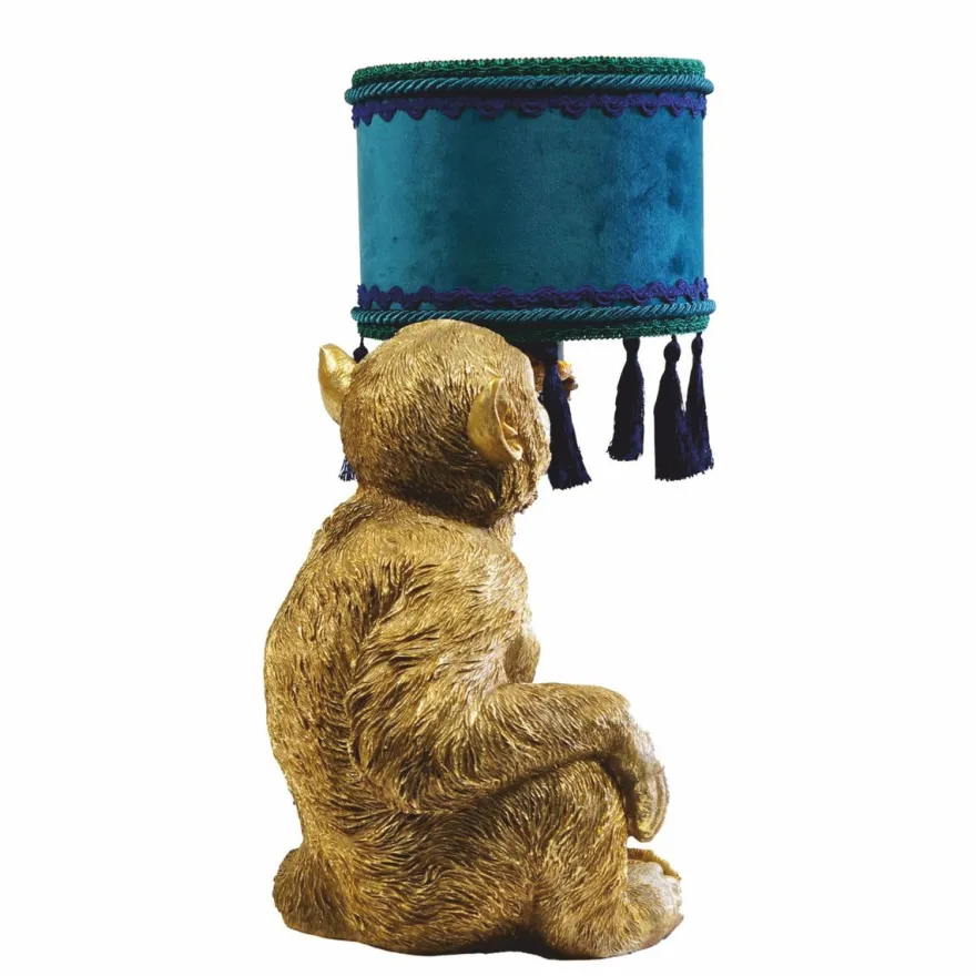 Casa Padrino Luxus Tischleuchte Affe Gold / Blau / Grün H. 50 cm - Luxus Leuchten