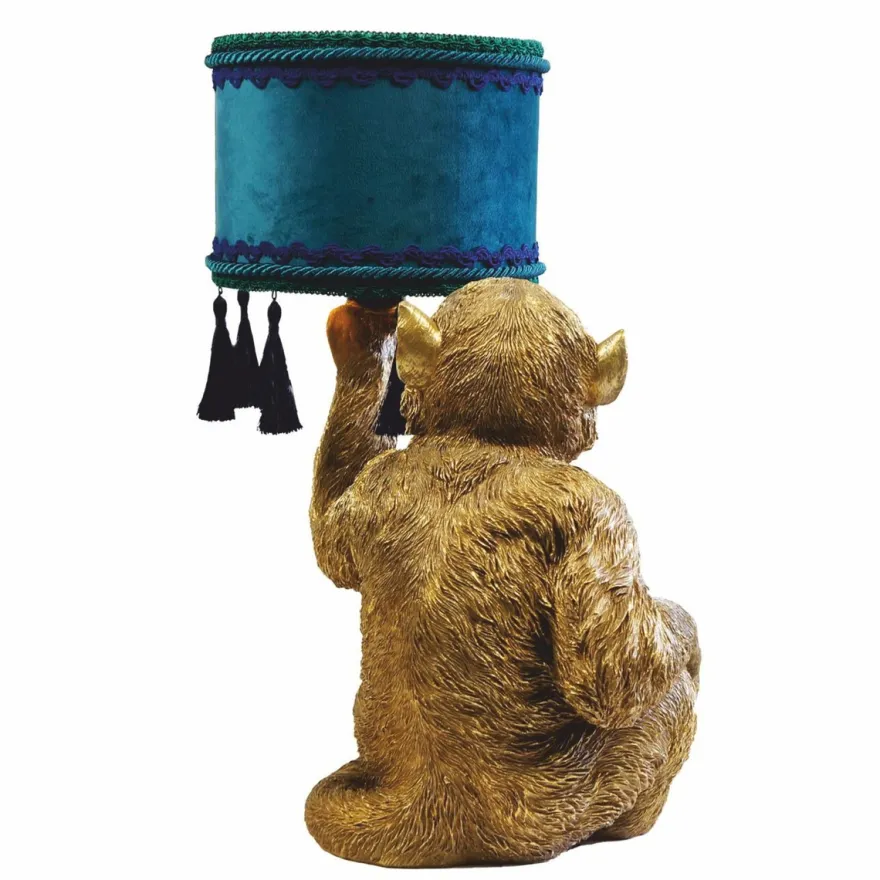 Casa Padrino Luxus Tischleuchte Affe Gold / Blau / Grün H. 50 cm - Luxus Leuchten