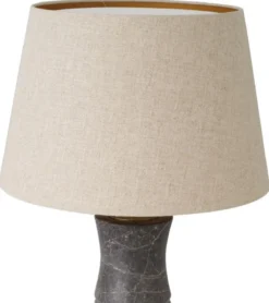 Casa Padrino Luxus Tischleuchte Grau / Antik Messing / Beige Ø 38 x H. 88 cm - Moderne Marmor Schreibtschleuchte in Bambus Optik - Luxus Kollektion
