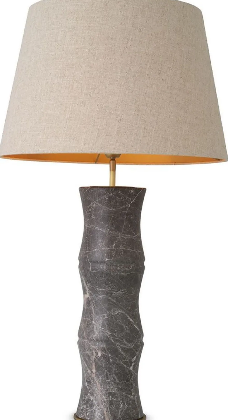 Casa Padrino Luxus Tischleuchte Grau / Antik Messing / Beige Ø 38 x H. 88 cm - Moderne Marmor Schreibtschleuchte in Bambus Optik - Luxus Kollektion