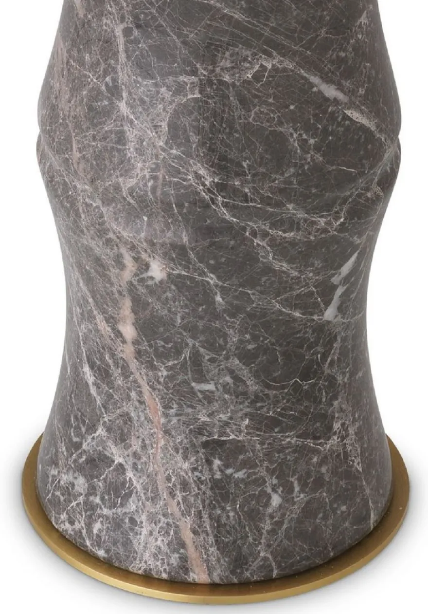 Casa Padrino Luxus Tischleuchte Grau / Antik Messing / Beige Ø 38 x H. 88 cm - Moderne Marmor Schreibtschleuchte in Bambus Optik - Luxus Kollektion