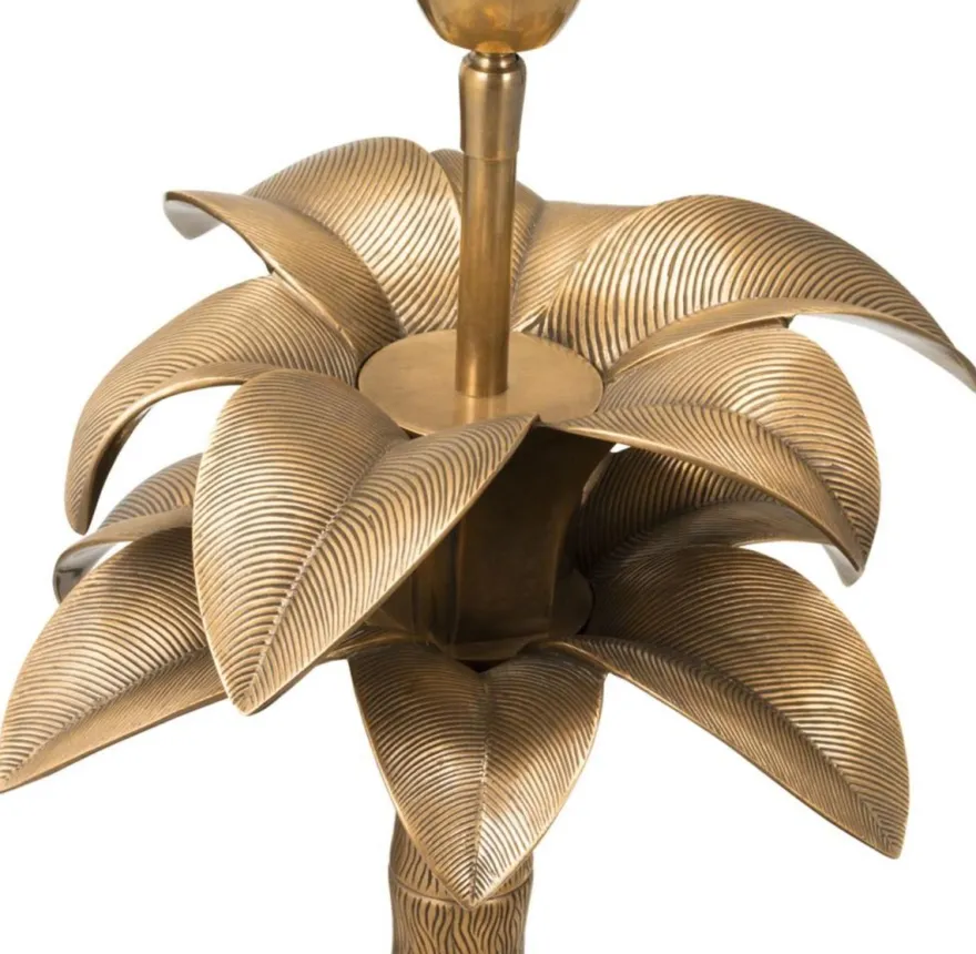 Casa Padrino Luxus Tischleuchte Vintage Messingfarben / Grün Ø 45 x H. 76 cm - Wohnzimmerlampe im Palmen Design