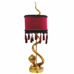 Casa Padrino Luxus Tischleuchte Schlange Gold / Bordeauxrot / Schwarz H. 80 cm - Luxus Leuchten