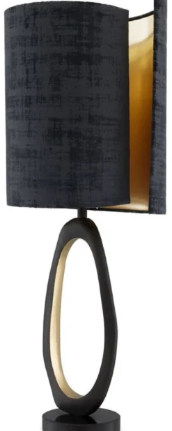Casa Padrino Luxus Tischleuchte Schwarz / Messingfarben / Gold Ø 32 x H. 85 cm - Moderne Schreibtischleuchte mit Granitsockel - Luxus Leuchten