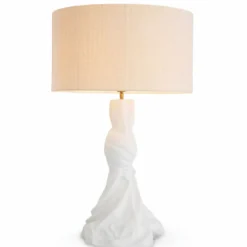 Casa Padrino Luxus Tischleuchte Weiß / Creme H. 88 cm - Runde Schreibtischleuchte - Luxus Leuchten