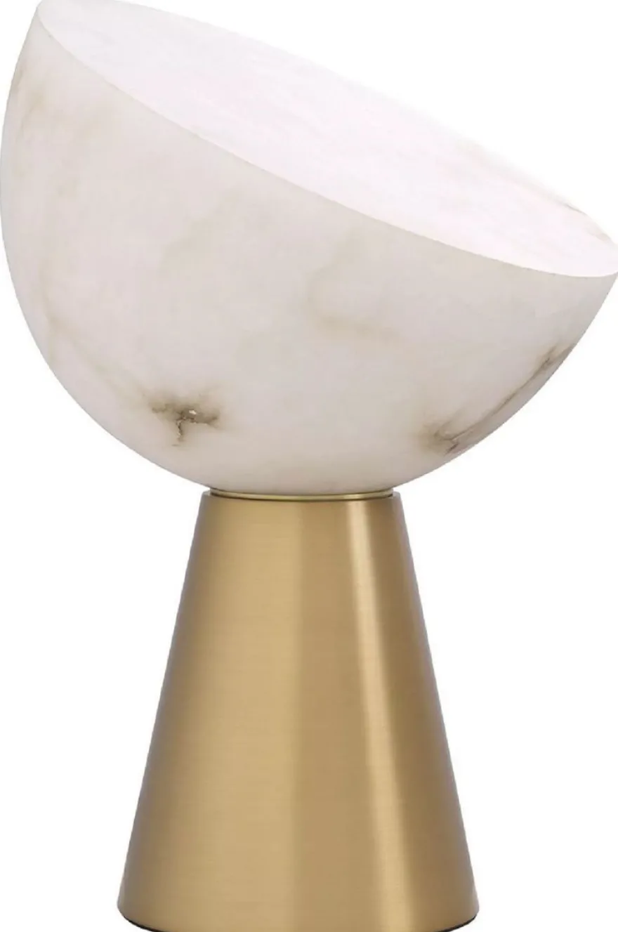 Casa Padrino Luxus Tischleuchte Antik Messing / Alabaster Ø 30 x H. 45 cm - Runde Metall Schreibtschleuchte mit Alabaster Lampenschirmen - Luxus Leuchten - Luxus Möbel - Luxus Interior