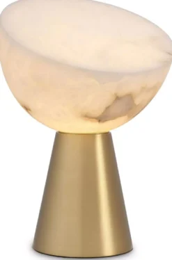 Casa Padrino Luxus Tischleuchte Antik Messing / Alabaster Ø 30 x H. 45 cm - Runde Metall Schreibtschleuchte mit Alabaster Lampenschirmen - Luxus Leuchten - Luxus Möbel - Luxus Interior