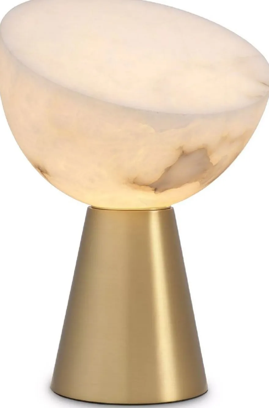 Casa Padrino Luxus Tischleuchte Antik Messing / Alabaster Ø 30 x H. 45 cm - Runde Metall Schreibtschleuchte mit Alabaster Lampenschirmen - Luxus Leuchten - Luxus Möbel - Luxus Interior