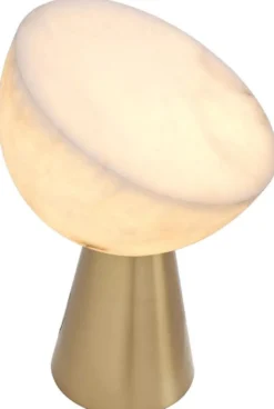 Casa Padrino Luxus Tischleuchte Antik Messing / Alabaster Ø 30 x H. 45 cm - Runde Metall Schreibtschleuchte mit Alabaster Lampenschirmen - Luxus Leuchten - Luxus Möbel - Luxus Interior