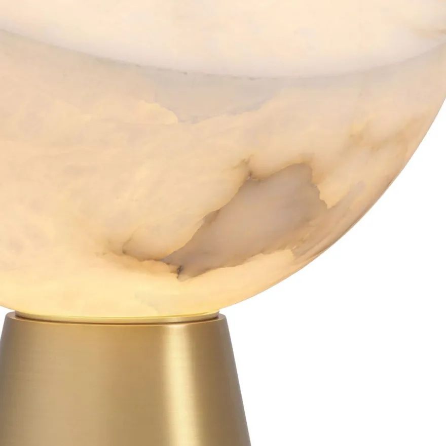 Casa Padrino Luxus Tischleuchte Antik Messing / Alabaster Ø 30 x H. 45 cm - Runde Metall Schreibtschleuchte mit Alabaster Lampenschirmen - Luxus Leuchten - Luxus Möbel - Luxus Interior