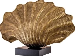 Casa Padrino Luxus Tischleuchte in Muschelform mit Granitsockel Vintage Messing / Schwarz 51 x 16 x H. 33,5 cm - Luxus Qualität