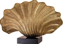 Casa Padrino Luxus Tischleuchte in Muschelform mit Granitsockel Vintage Messing / Schwarz 51 x 16 x H. 33,5 cm - Luxus Qualität