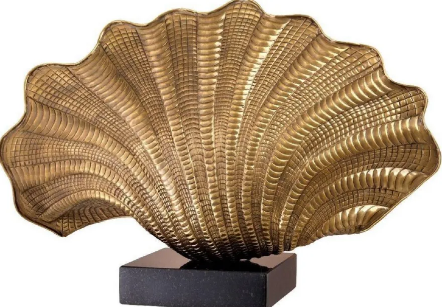 Casa Padrino Luxus Tischleuchte in Muschelform mit Granitsockel Vintage Messing / Schwarz 51 x 16 x H. 33,5 cm - Luxus Qualität