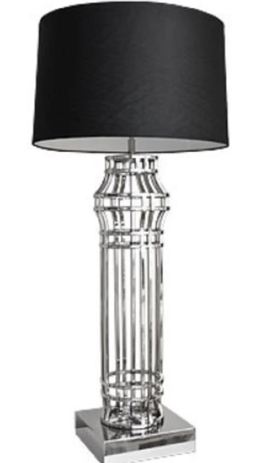 Casa Padrino Luxus Tischleuchte Silber / Schwarz Ø 30 x H. 102 cm - Luxus Wohnzimmerlampe