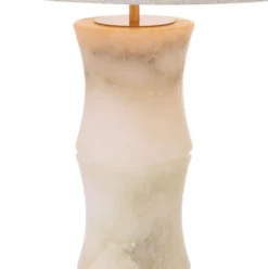Casa Padrino Luxus Tischleuchte Alabaster / Antik Messing / Beige Ø 38 x H. 88 cm - Moderne Alabaster Schreibtschleuchte in Bambus Optik - Luxus Kollektion