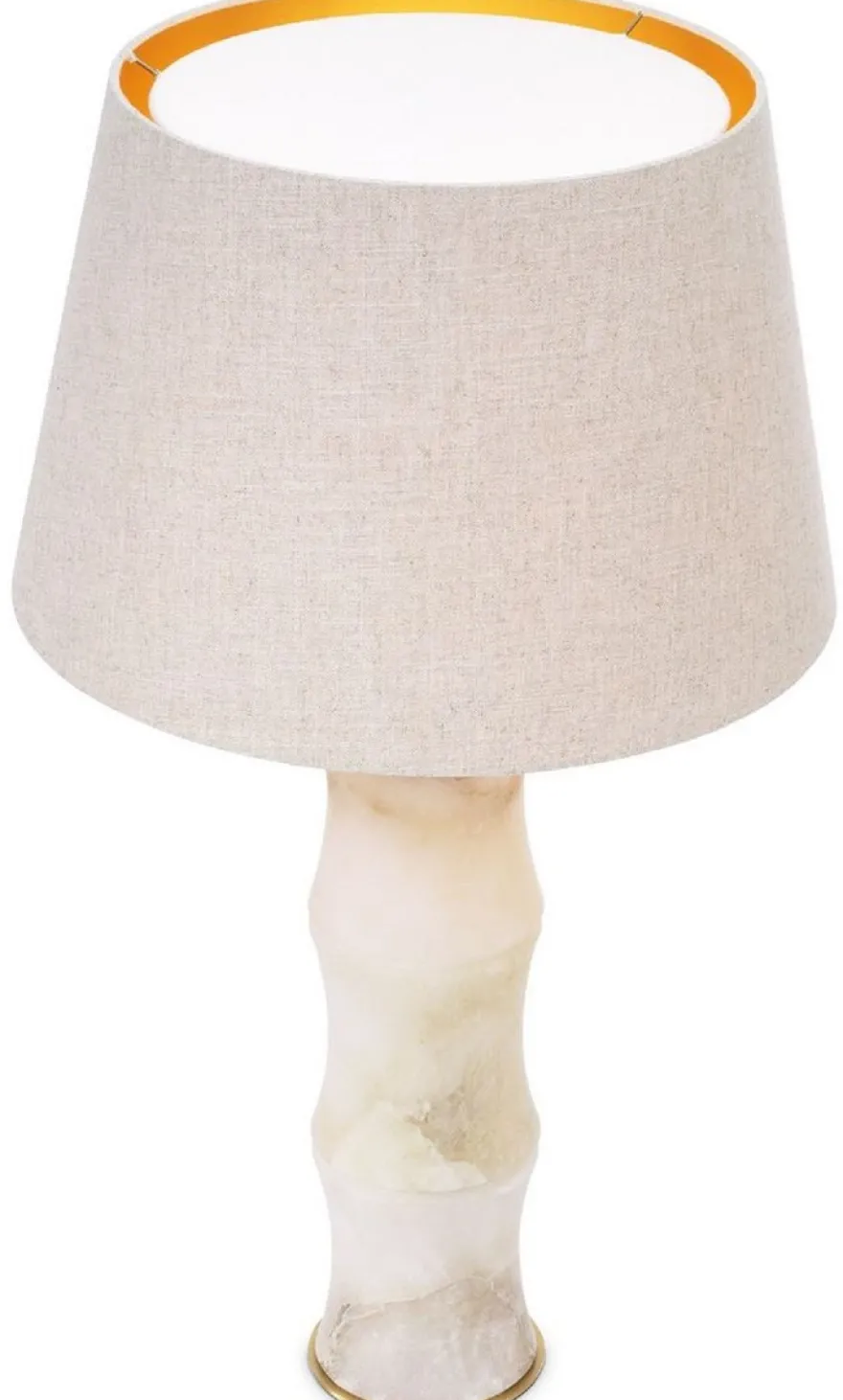 Casa Padrino Luxus Tischleuchte Alabaster / Antik Messing / Beige Ø 38 x H. 88 cm - Moderne Alabaster Schreibtschleuchte in Bambus Optik - Luxus Kollektion