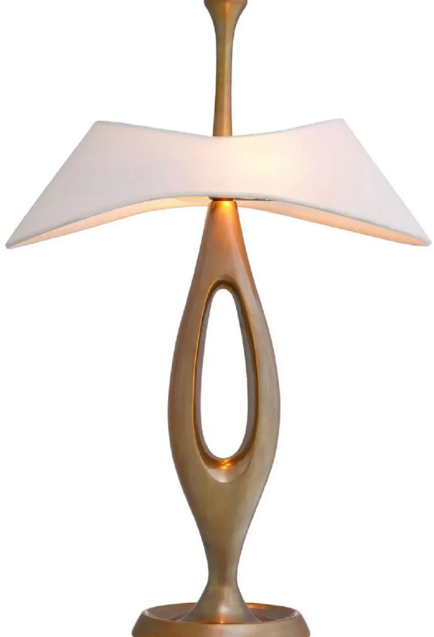 Casa Padrino Luxus Tischleuchte Vintage Messing / Weiß 41,5 x H. 63 cm - Messing Schreibtischleuchte mit Lampenschirm - Luxus Tischleuchten - Luxus Leuchten - Luxus Möbel - Luxus Interior