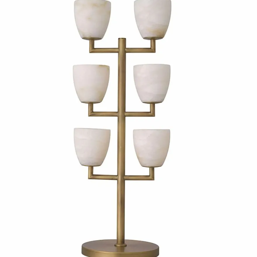Casa Padrino Luxus Tischleuchte Messing / Alabaster H. 81 cm - Luxus Leuchten