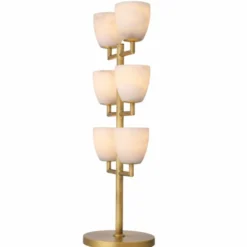 Casa Padrino Luxus Tischleuchte Messing / Alabaster H. 81 cm - Luxus Leuchten