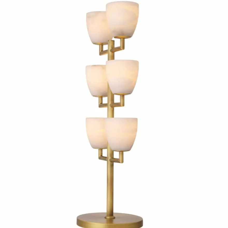 Casa Padrino Luxus Tischleuchte Messing / Alabaster H. 81 cm - Luxus Leuchten