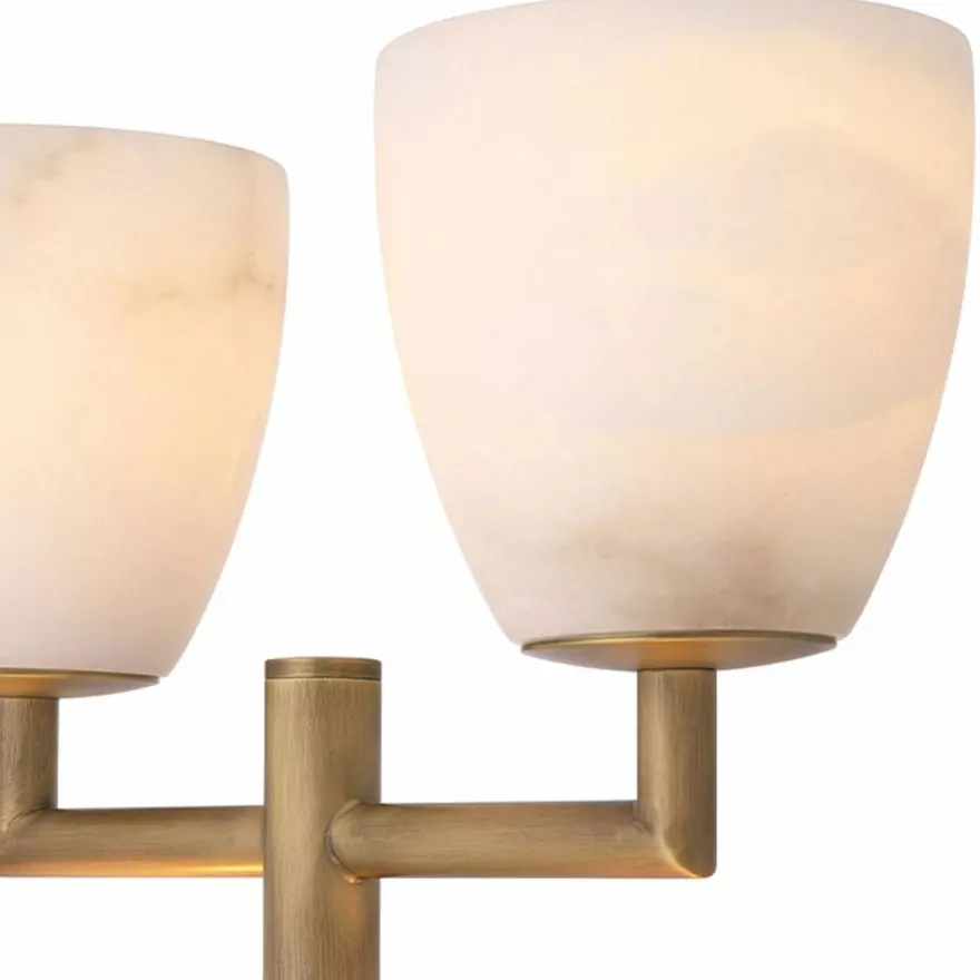 Casa Padrino Luxus Tischleuchte Messing / Alabaster H. 81 cm - Luxus Leuchten