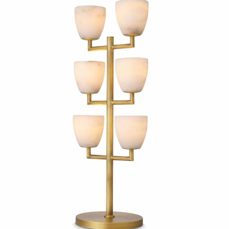 Casa Padrino Luxus Tischleuchte Messing / Alabaster H. 81 cm - Luxus Leuchten