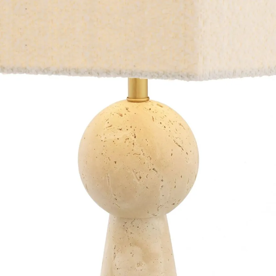 Casa Padrino Luxus Tischleuchte Beige / Antik Messing / Creme 40 x 40 x H. 78,5 cm - Travertin Schreibtischleuchte mit sechseckigem Lampenschirm - Luxus Tischleuchten - Luxus Schreibtischleuchten