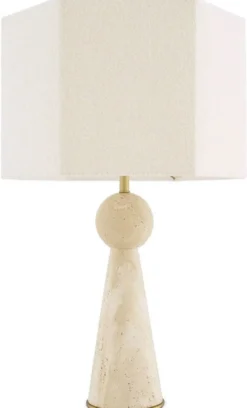 Casa Padrino Luxus Tischleuchte Beige / Antik Messing / Creme 40 x 40 x H. 78,5 cm - Travertin Schreibtischleuchte mit sechseckigem Lampenschirm - Luxus Tischleuchten - Luxus Schreibtischleuchten