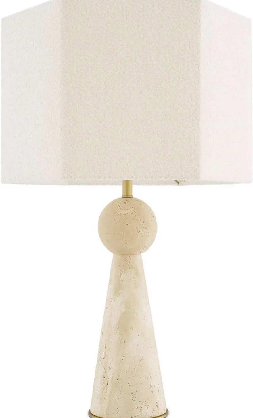 Casa Padrino Luxus Tischleuchte Beige / Antik Messing / Creme 40 x 40 x H. 78,5 cm - Travertin Schreibtischleuchte mit sechseckigem Lampenschirm - Luxus Tischleuchten - Luxus Schreibtischleuchten