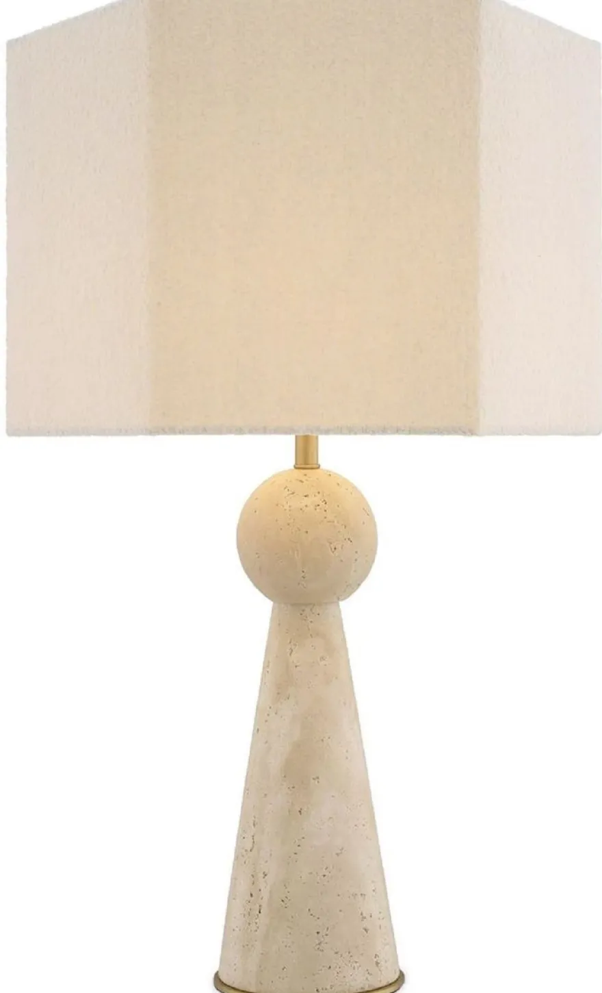 Casa Padrino Luxus Tischleuchte Beige / Antik Messing / Creme 40 x 40 x H. 78,5 cm - Travertin Schreibtischleuchte mit sechseckigem Lampenschirm - Luxus Tischleuchten - Luxus Schreibtischleuchten