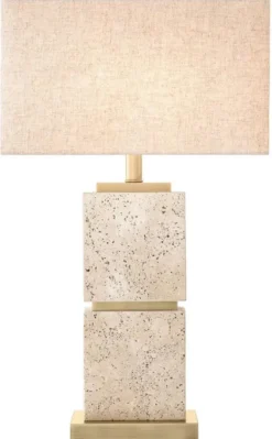 Casa Padrino Luxus Tischleuchte Beige / Antik Messing 40 x 22 x H. 70,5 cm - Travertin Schreibtischleuchte mit rechteckigem Lampenschirm - Luxus Tischleuchten - Luxus Schreibtischleuchten