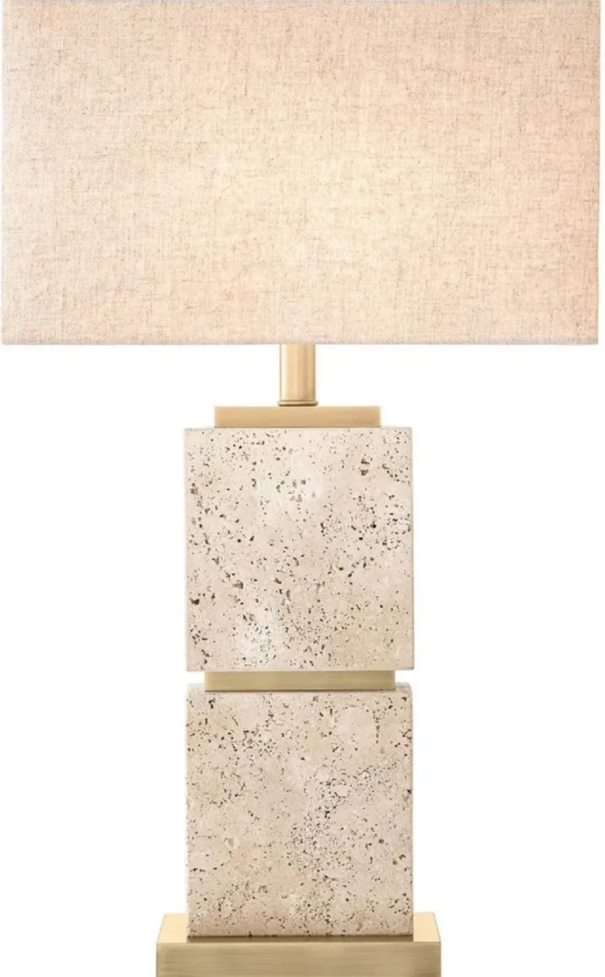 Casa Padrino Luxus Tischleuchte Beige / Antik Messing 40 x 22 x H. 70,5 cm - Travertin Schreibtischleuchte mit rechteckigem Lampenschirm - Luxus Tischleuchten - Luxus Schreibtischleuchten
