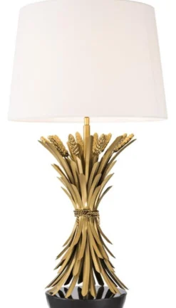 Casa Padrino Luxus Tischleuchte Antik Gold / Schwarz / Weiß Ø 45 x H. 85 cm - Designer Tischlampe mit Granitsockel & Lampenschirm