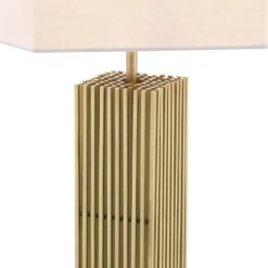 Casa Padrino Luxus Tischleuchte Antik Messingfarben / Schwarz / Weiß 46 x 46 x H. 87 cm - Moderne Schreibtischleuchte mit sechseckigem Lampenschirm - Luxus Qualität