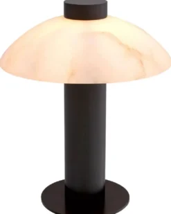Casa Padrino Luxus Tischleuchte Bronze / Alabaster Ø 39,5 x H. 49 cm - Runde Metall Schreibtschleuchte mit Alabaster Lampenschirm - Luxus Leuchten - Luxus Möbel - Luxus Interior