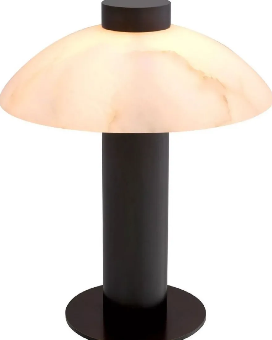 Casa Padrino Luxus Tischleuchte Bronze / Alabaster Ø 39,5 x H. 49 cm - Runde Metall Schreibtschleuchte mit Alabaster Lampenschirm - Luxus Leuchten - Luxus Möbel - Luxus Interior