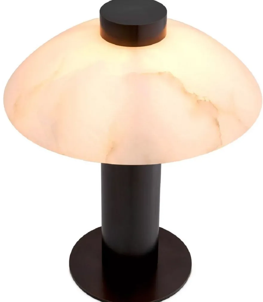 Casa Padrino Luxus Tischleuchte Bronze / Alabaster Ø 39,5 x H. 49 cm - Runde Metall Schreibtschleuchte mit Alabaster Lampenschirm - Luxus Leuchten - Luxus Möbel - Luxus Interior