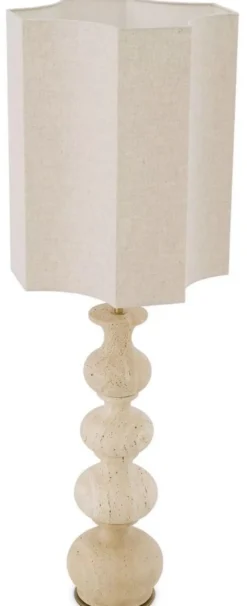 Casa Padrino Luxus Tischleuchte Beige / Antik Messing 40,5 x 40,5 x H. 116,5 cm - Travertin Schreibtischleuchte mit Lampenschirm - Luxus Tischleuchten - Luxus Qualität