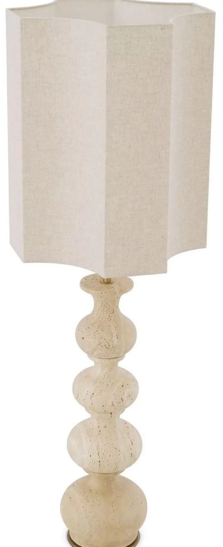 Casa Padrino Luxus Tischleuchte Beige / Antik Messing 40,5 x 40,5 x H. 116,5 cm - Travertin Schreibtischleuchte mit Lampenschirm - Luxus Tischleuchten - Luxus Qualität