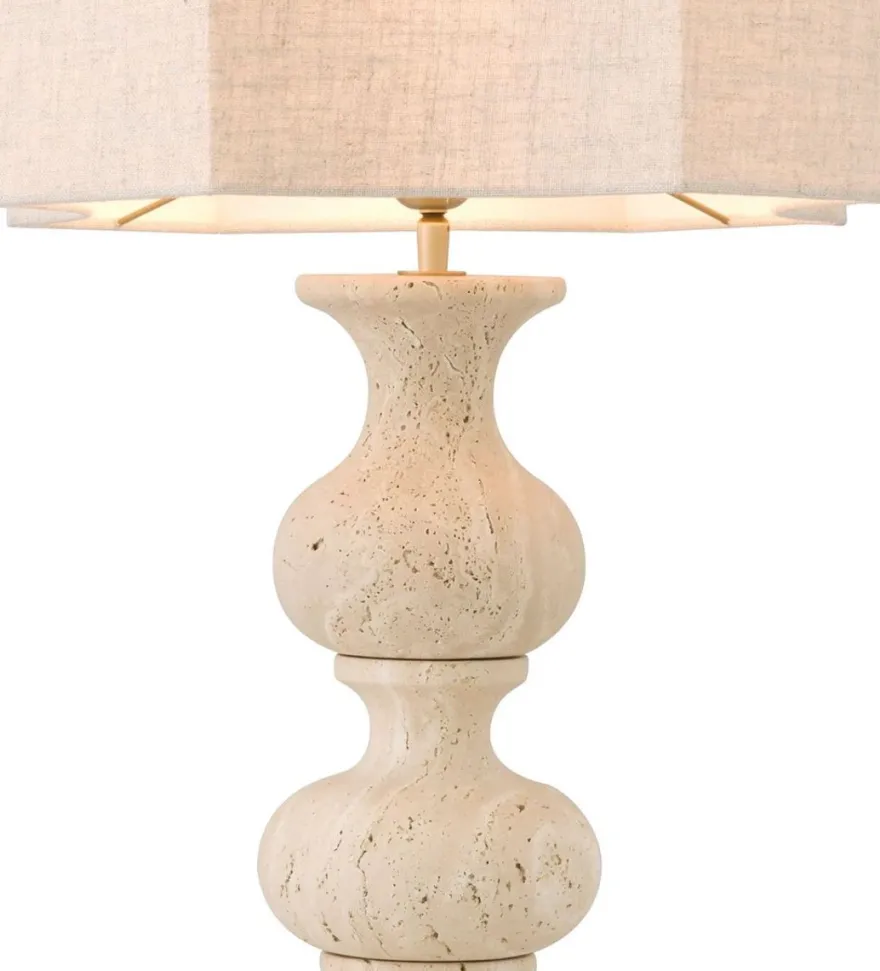 Casa Padrino Luxus Tischleuchte Beige / Antik Messing 40,5 x 40,5 x H. 116,5 cm - Travertin Schreibtischleuchte mit Lampenschirm - Luxus Tischleuchten - Luxus Qualität