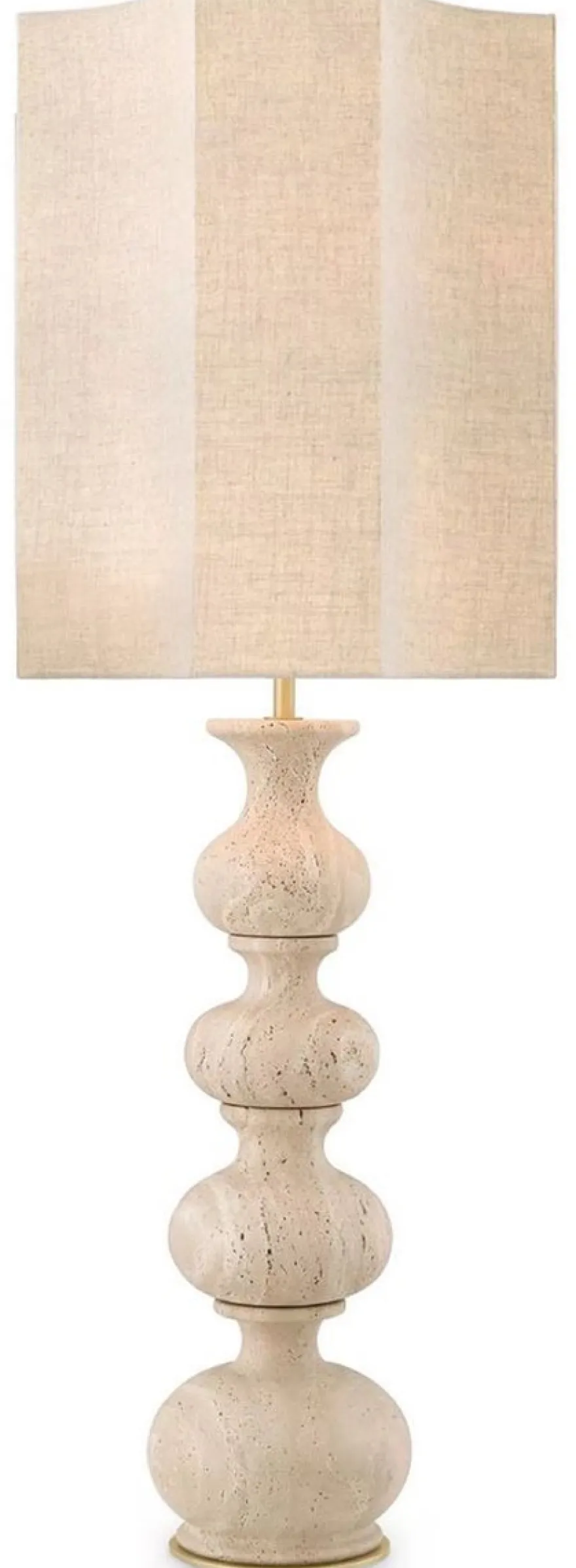 Casa Padrino Luxus Tischleuchte Beige / Antik Messing 40,5 x 40,5 x H. 116,5 cm - Travertin Schreibtischleuchte mit Lampenschirm - Luxus Tischleuchten - Luxus Qualität