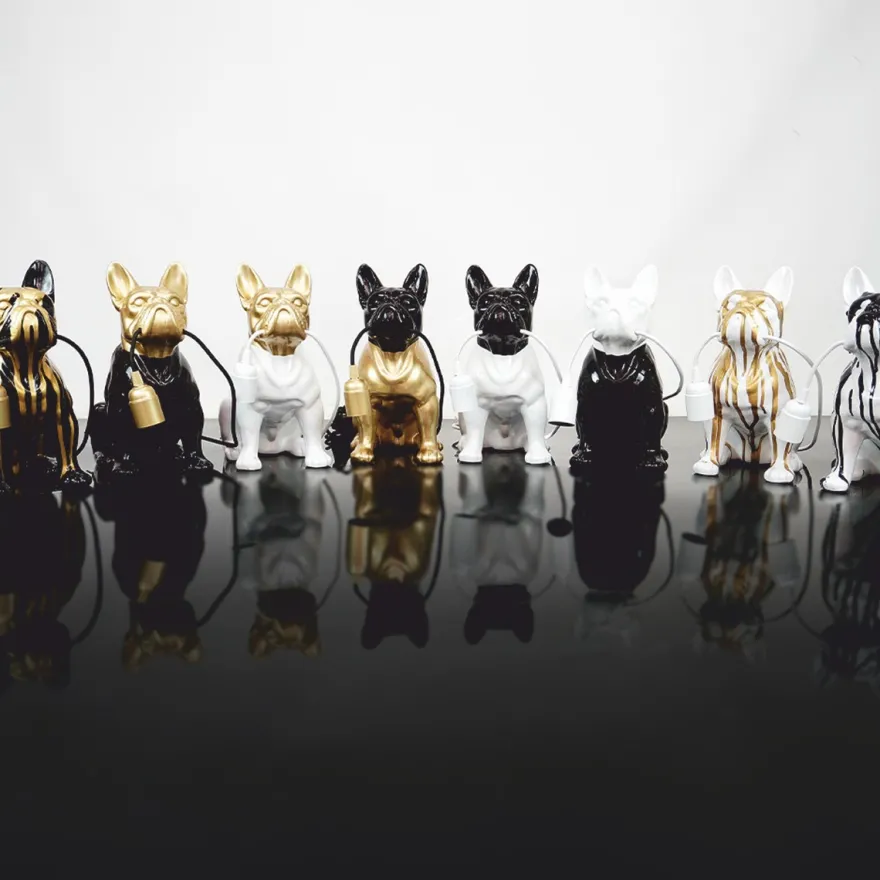 Casa Padrino Luxus Tischleuchte Bulldogge Schwarz / Gold H. 30 cm - Deko Leuchten