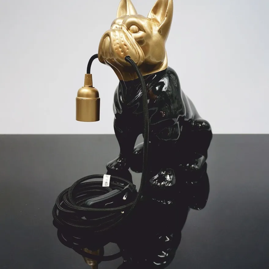 Casa Padrino Luxus Tischleuchte Bulldogge Schwarz / Gold H. 30 cm - Deko Leuchten