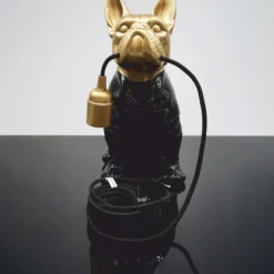 Casa Padrino Luxus Tischleuchte Bulldogge Schwarz / Gold H. 30 cm - Deko Leuchten