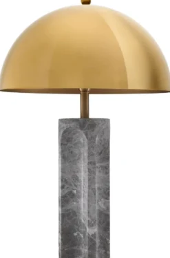 Casa Padrino Luxus Tischleuchte Grau / Antik Messingfarben Ø 50 x H. 76 cm - Moderne Marmor Schreibtischleuchte mit rundem Metall Lampenschirm - Luxus Leuchten