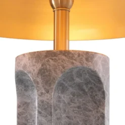 Casa Padrino Luxus Tischleuchte Grau / Antik Messingfarben Ø 50 x H. 76 cm - Moderne Marmor Schreibtischleuchte mit rundem Metall Lampenschirm - Luxus Leuchten