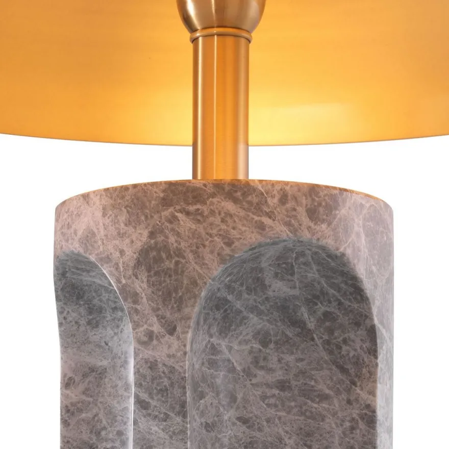 Casa Padrino Luxus Tischleuchte Grau / Antik Messingfarben Ø 50 x H. 76 cm - Moderne Marmor Schreibtischleuchte mit rundem Metall Lampenschirm - Luxus Leuchten