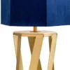 Casa Padrino Luxus Tischleuchte Messingfarben / Weiß / Blau 27,5 x 27,5 x H. 87 cm - Moderne Tischlampe mit Kunstseide Lampenschirm - Luxus Kollektion